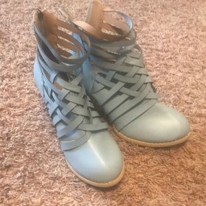 Blue strappy booties